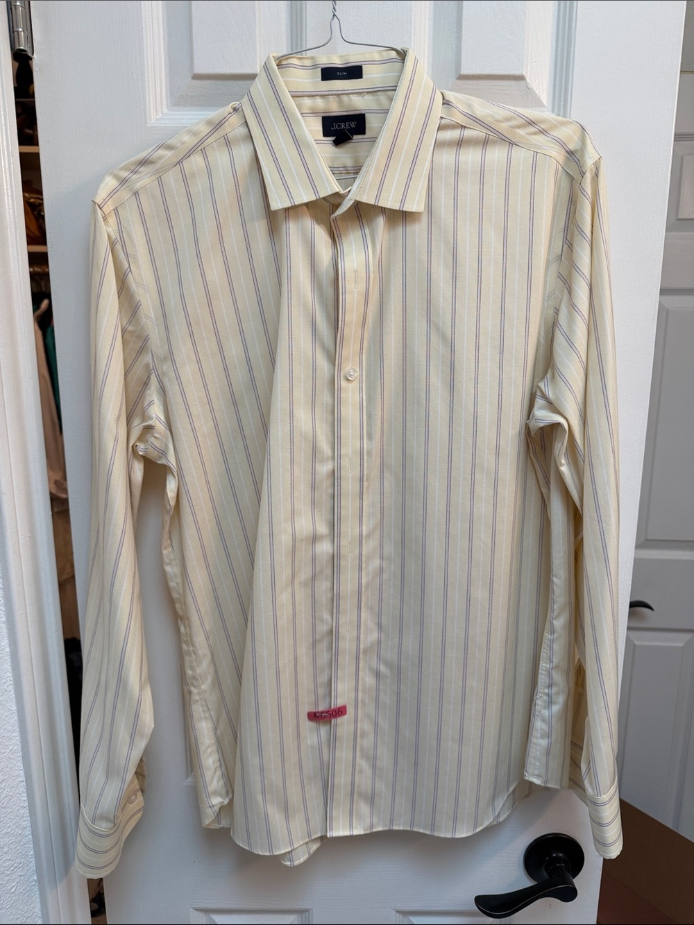 J. Crew Men's yellow Dress Shirt with pink and Blue Stripes (L)